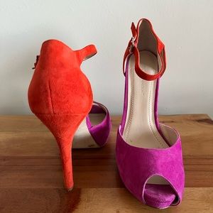 BCBGeneration Lin Color Block Peep Toe Suede Stiletto - Size 8.5
